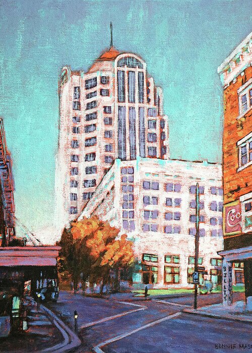 Cityscape Greeting Card featuring the painting Sunstruck - Early Morning in Roanoke by Bonnie Mason
