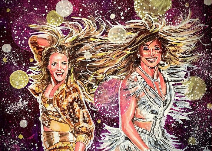 Jennifer Lopez Greeting Card featuring the painting Super - JLo and Shakira by Joel Tesch