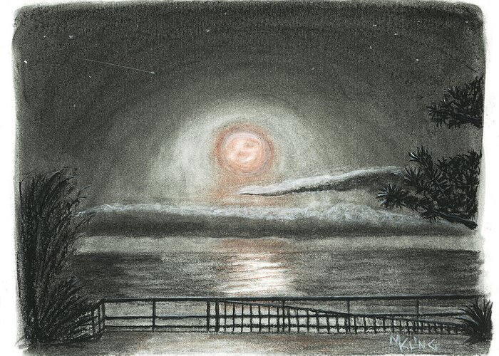 Supermoon Greeting Card featuring the drawing SuperMoon Rise Two by Mike Kling