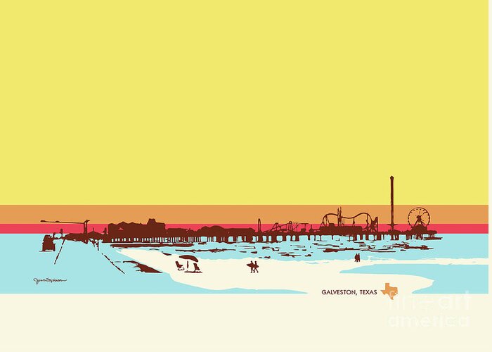 Jan M Stephenson Designs Greeting Card featuring the digital art Surf Days - Galveston Island, Texas by Jan M Stephenson