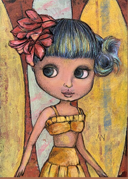 Surfer Greeting Card featuring the mixed media Surfer Girl by AnneMarie Welsh