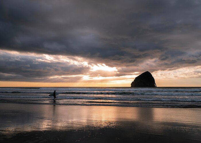 Sunset Greeting Card featuring the photograph Surfing Solitude by Steven Clark