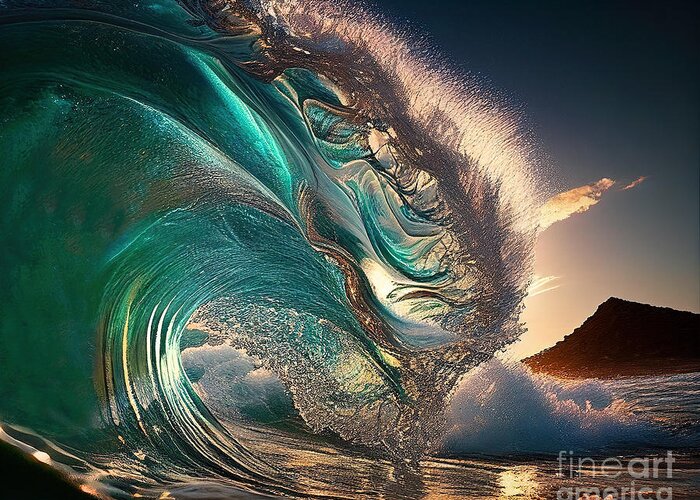 Wave Greeting Card featuring the photograph Surfing wave breaking by Delphimages Photo Creations