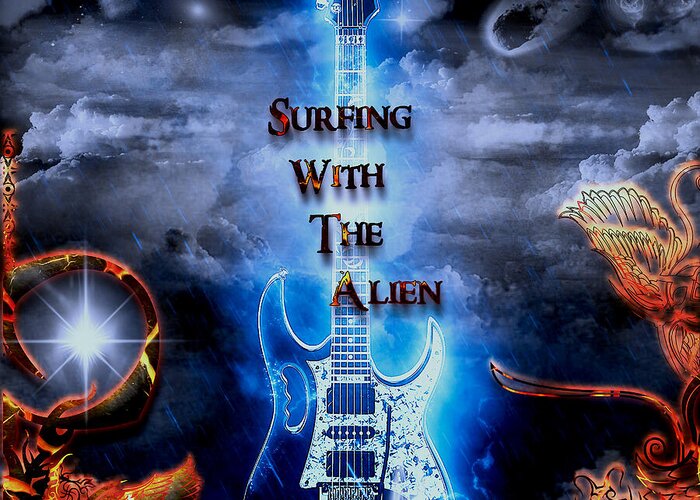 Surfing With The Alien Greeting Card featuring the digital art Surfing With The Alien by Michael Damiani