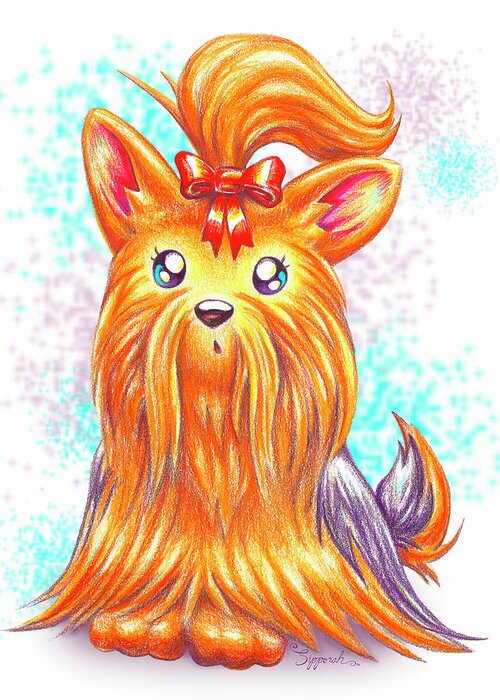 Dog Greeting Card featuring the drawing Surprised Yorkie by Sipporah Art and Illustration