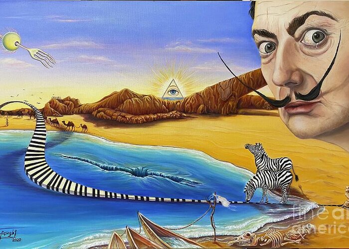 Dali Greeting Card featuring the drawing Surreal Reflection by Ella Boughton