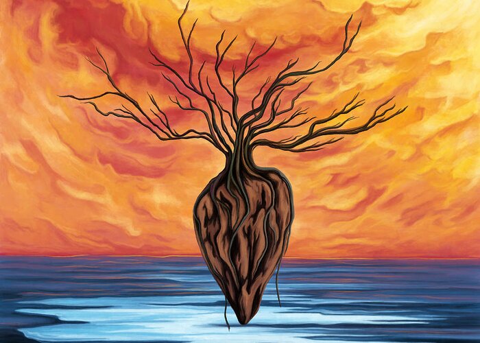 Tree Of Life Greeting Card featuring the painting Surrealist tree of life landscape, Tree of life by Nadia CHEVREL