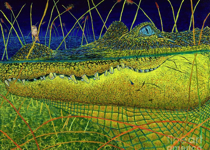 Alligator Greeting Card featuring the painting Swamp Gathering by David Joyner