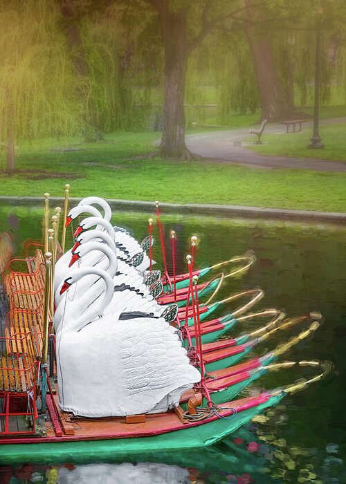 Boston Greeting Card featuring the photograph Swan Boats of Boston Public Garden by Carol Japp