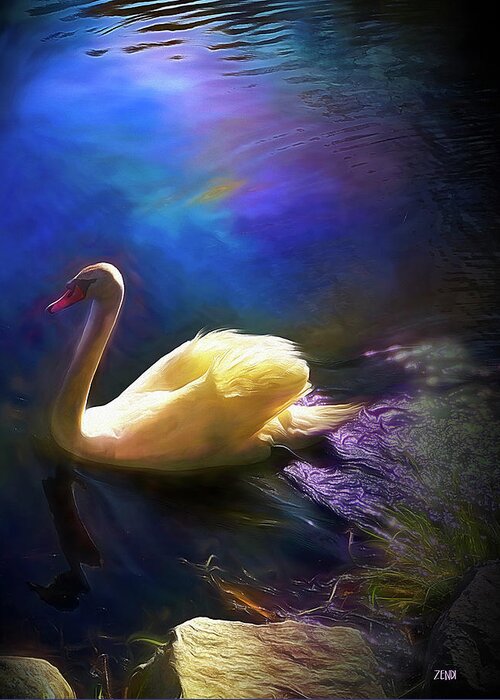  Greeting Card featuring the digital art Swan by Cindy Greenstein