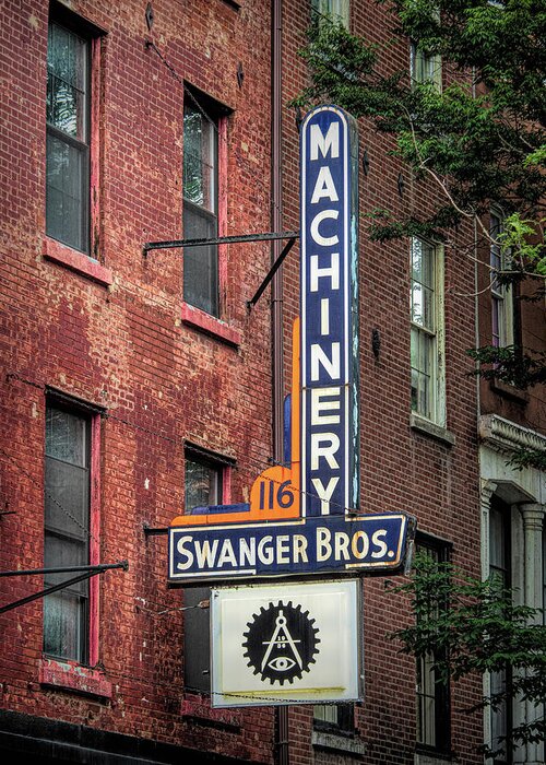 Vintage Greeting Card featuring the photograph Swanger Brothers Vintage Sign Philadelphia by Kristia Adams
