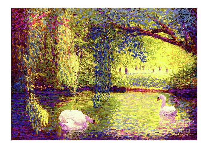 Landscape Greeting Card featuring the painting Swans, Soul Mates by Jane Small