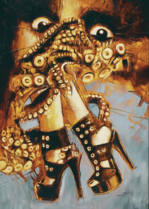 Tentacles Greeting Card featuring the painting Sweet nightmare by Sv Bell