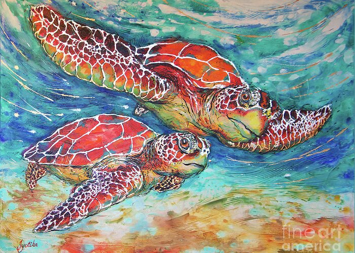  Greeting Card featuring the painting Splendid Sea Turtles by Jyotika Shroff