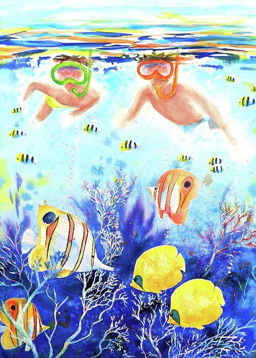 Underwater Greeting Card featuring the painting Swimming with the Fish by Carlin Blahnik CarlinArtWatercolor