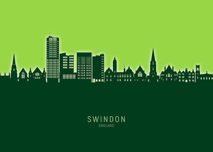Swindon Greeting Card featuring the digital art Swindon England Skyline #22 by Michael Tompsett