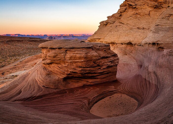 Sandstone Greeting Card featuring the photograph Swirly Rock Sunset by Bradley Morris