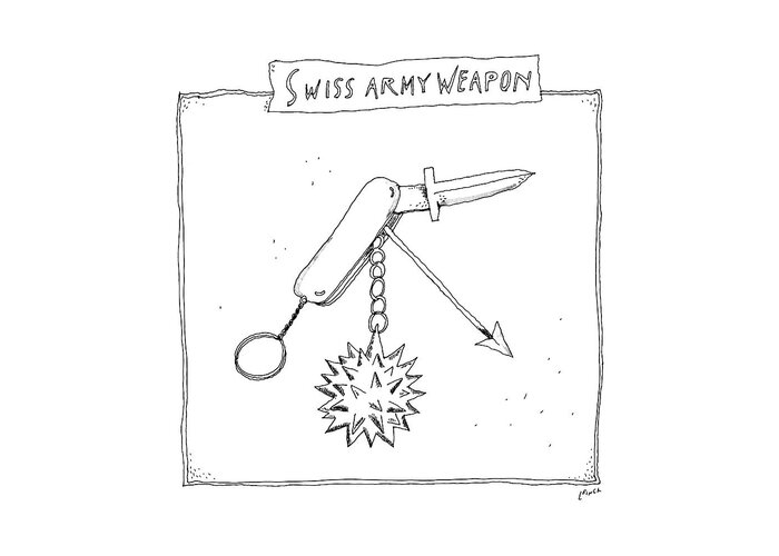Captionless Greeting Card featuring the drawing Swiss Army Weapon by Liana Finck
