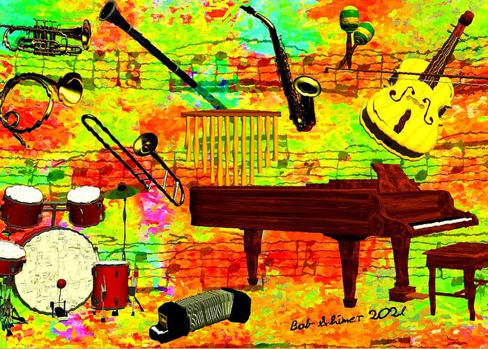 Digital Abstract Music Symphony Greeting Card featuring the digital art Symphony by Bob Shimer