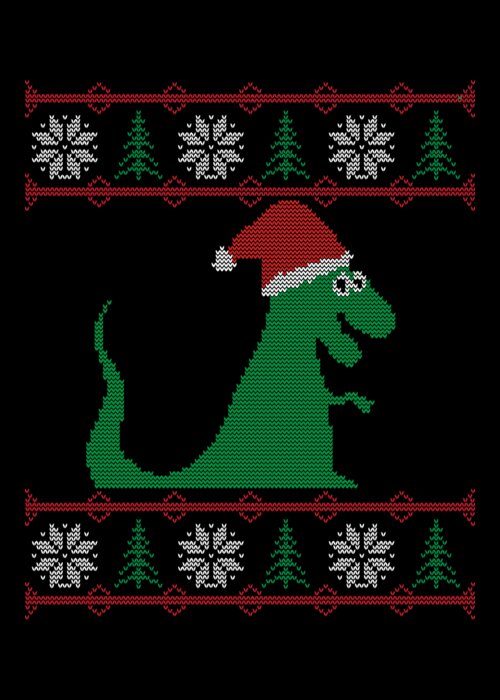 Christmas 2023 Greeting Card featuring the digital art T-Rex Santa Ugly Christmas Sweater by Flippin Sweet Gear