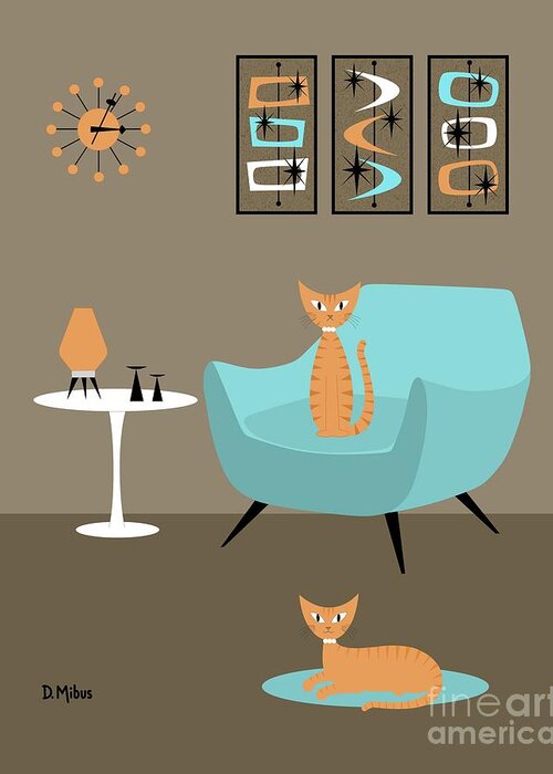 Orange Striped Tabby Cats Greeting Card featuring the digital art Tabby Cats in Blue and Orange by Donna Mibus