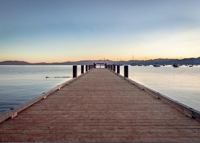 Lake Tahoe Greeting Card featuring the photograph Lake Tahoe Sunrise at Dock by Gary Geddes