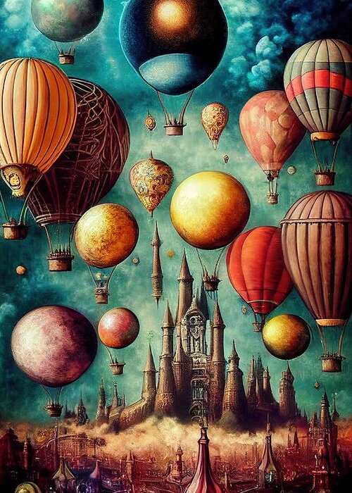 Hot Air Balloons Greeting Card featuring the digital art Taking Flight #2 by Nickleen Mosher