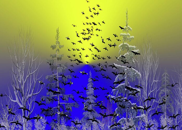Animal Greeting Card featuring the mixed media Taking Flight Early Winter Morning by David Dehner