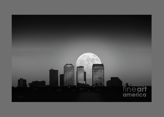 Downtown Greeting Card featuring the photograph Tampa Super Moon bnw by Marvin Spates
