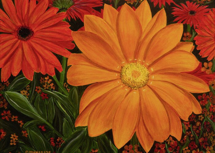Flor Greeting Card featuring the painting Tangerine Punch by Donna Manaraze
