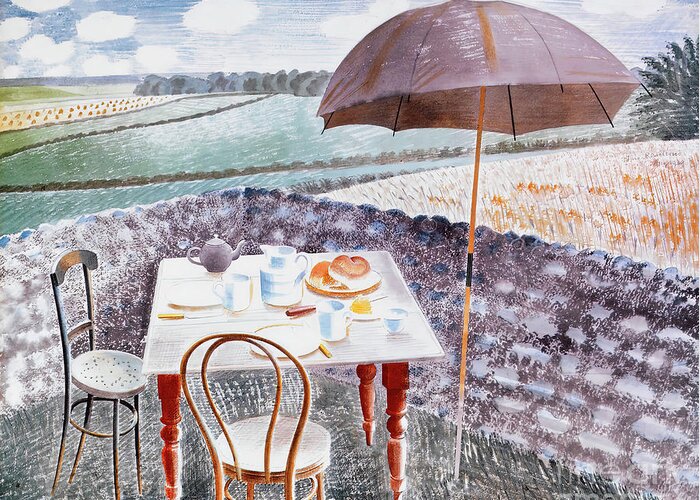 Eric Ravilious Greeting Card featuring the photograph Tea At Furlongs by Eric Ravilious by Jack Torcello