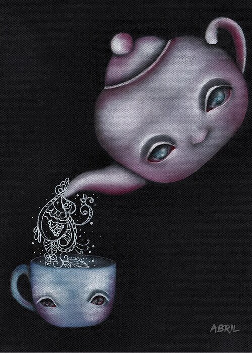 Abril Andrade Greeting Card featuring the painting Tea for one by Abril Andrade