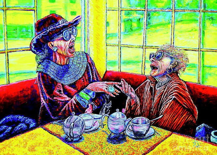 Old Greeting Card featuring the painting Tea Party by Viktor Lazarev