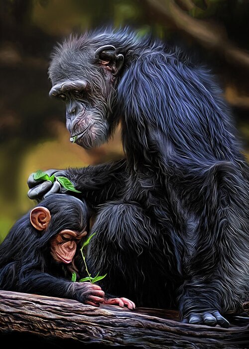 Chimpanzee Greeting Card featuring the digital art Teach Your Children Well by Brad Barton
