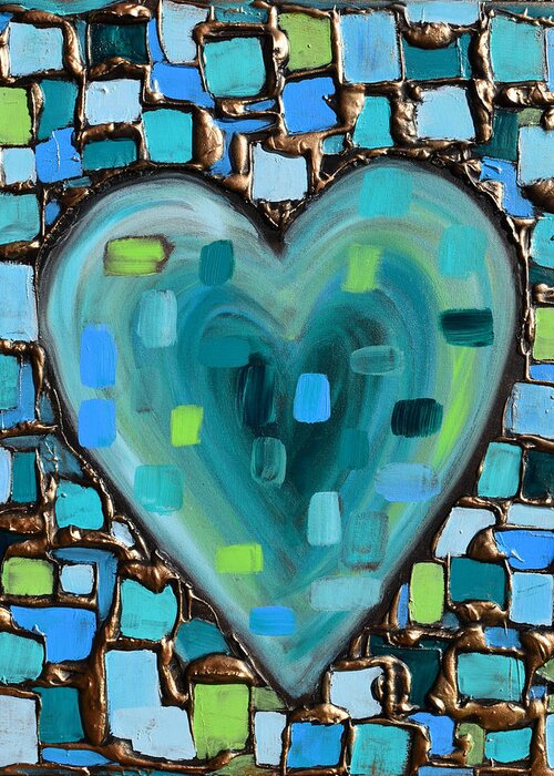 Heart Greeting Card featuring the painting Teal Mosaic Heart by Amanda Dagg