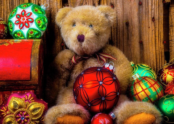 Teddy Bear And Christmas Ornaments Greeting Card by Garry Gay