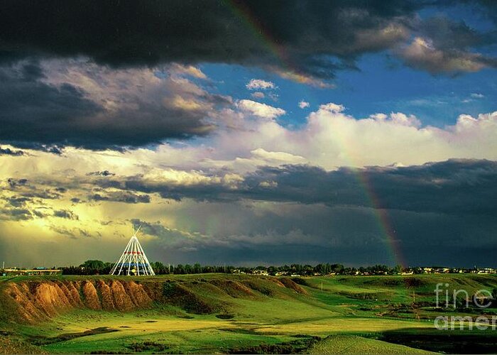 Teepee Rainbow Alberta Medicine Hat Greeting Card featuring the photograph Teepee Rainbow by Darcy Dietrich