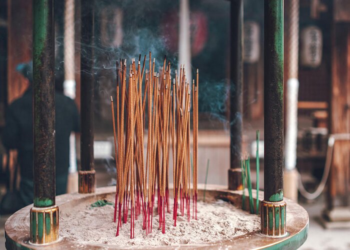 Asia Greeting Card featuring the photograph Temple Incense by Nisah Cheatham
