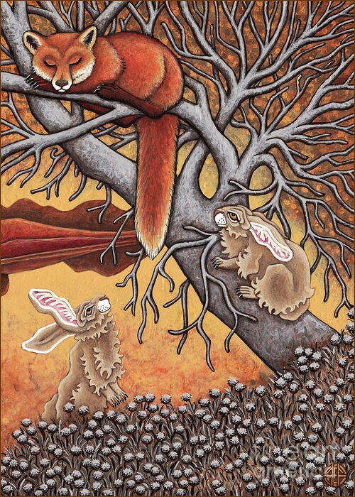 Hare Greeting Card featuring the painting Tempting Fate by Amy E Fraser