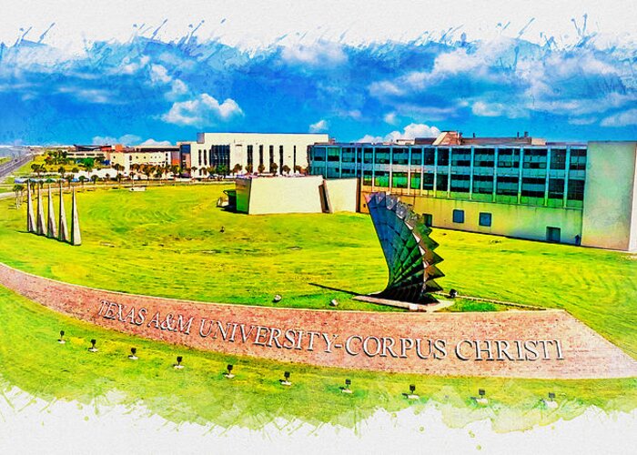 Texas A&m University-corpus Christi Greeting Card featuring the digital art Texas AM University-Corpus Christi - watercolor painting by Nicko Prints
