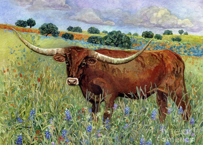 Longhorn Greeting Card featuring the painting Texas Longhorn 2 by Hailey E Herrera