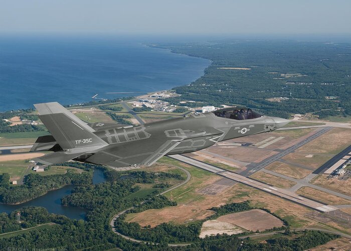 Lightning Greeting Card featuring the digital art TF-35C Over Patuxent River by Custom Aviation Art