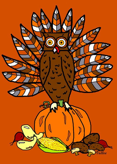 Thanksgiving Greeting Card featuring the digital art Thanksgiving Owl by Vallee Johnson