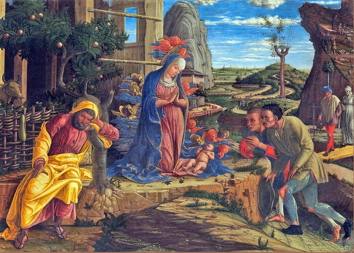 Adoration Greeting Card featuring the painting The Adoration of the Shepherds by Long Shot