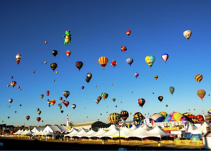 Albuquerque Greeting Card featuring the photograph Rise - Albuquerque Hot Air Balloon Festival. New Mexico by Earth And Spirit