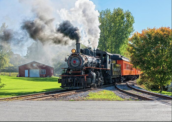 Train Greeting Card featuring the photograph The Arcade And Attica Railroad's Old Vintage Steam Engine by Jim Vallee