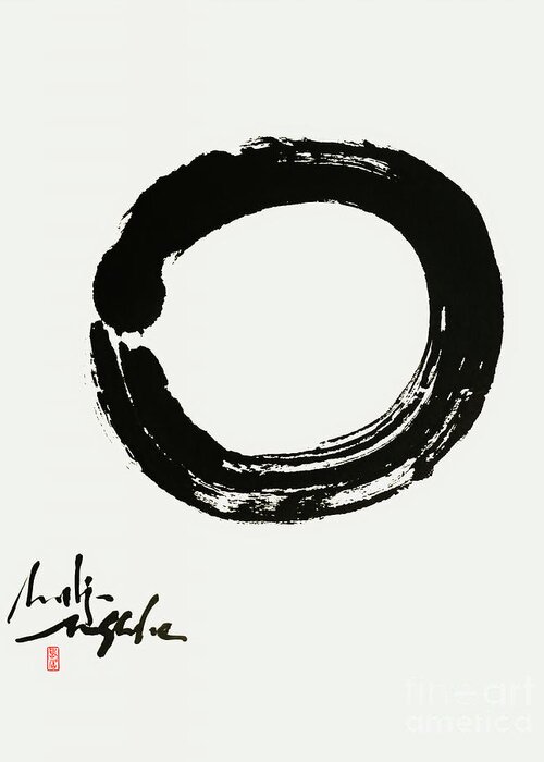 Enso Greeting Card featuring the painting The Autumn Moon Enso by Nadja Van Ghelue