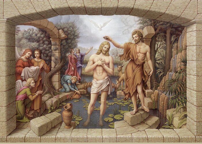 Christian Art Greeting Card featuring the painting The Baptism of Christ by Kurt Wenner