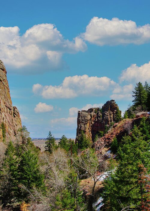Rock Climber Greeting Card featuring the photograph The Bastille, Rock formation in the shape of a tower in Eldorado Canyon State Park, Colorado by Tom Potter