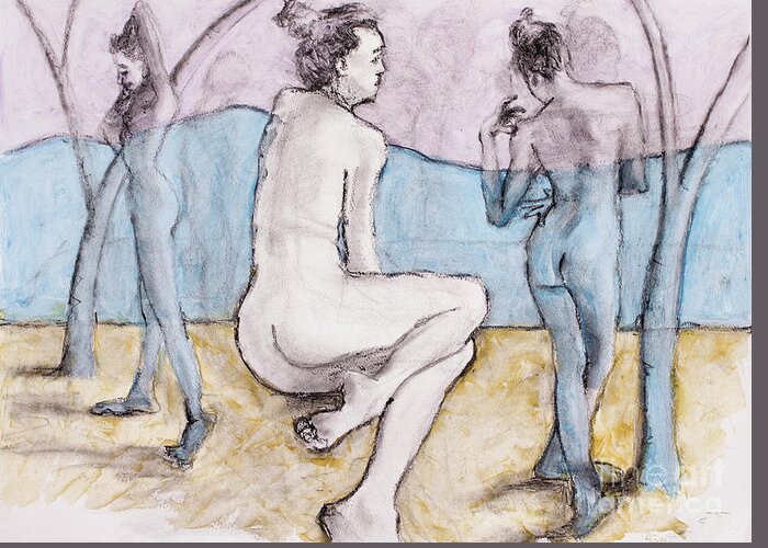 Life Drawing Greeting Card featuring the mixed media The Bathers by PJ Kirk